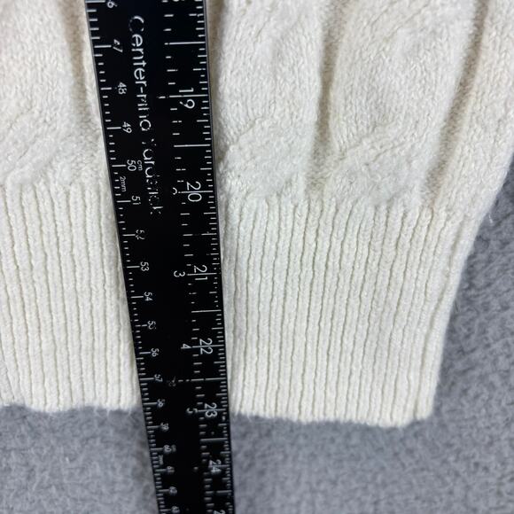 Cable Knit Sweater Womens Small Ivory Wool Blend Fisherman Cabin Outdoor Hoodie - Picture 8 of 10